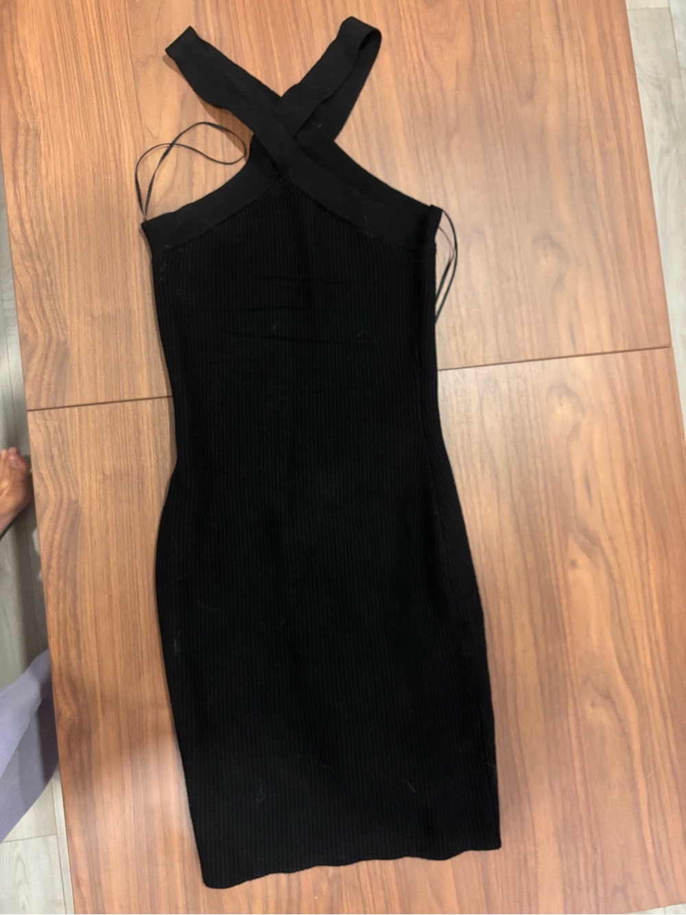 House of Harlow 1960 Black One-Shoulder Ribbed Bodycon Dress